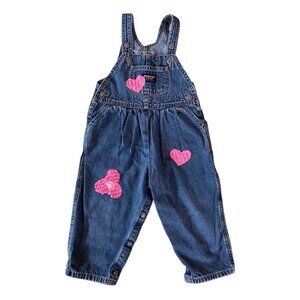 24M OshKosh B'gosh Vestbak Denim Overalls with Pink Heart Appliqué